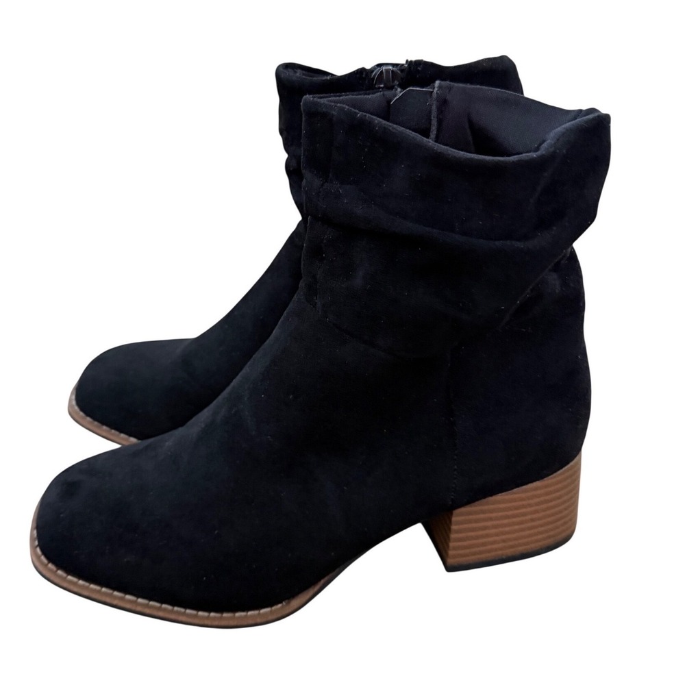 Steve Madden Black Microsuede Slouchy Ankle Boots Block Heel Size 4 NEW